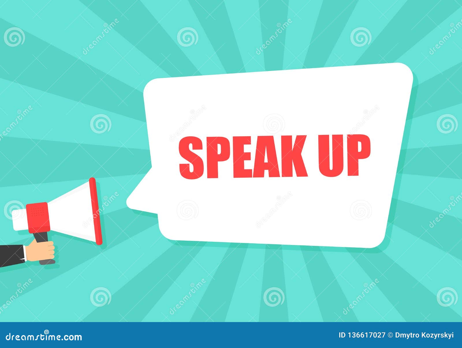 male hand holding megaphone with speak up speech bubble. loudspeaker. banner for business, marketing and advertising