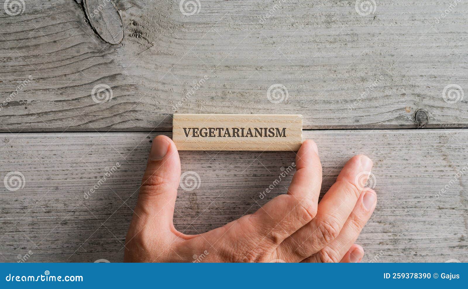 placing wooden peg with a vegetarianism sign on it over white wooden background