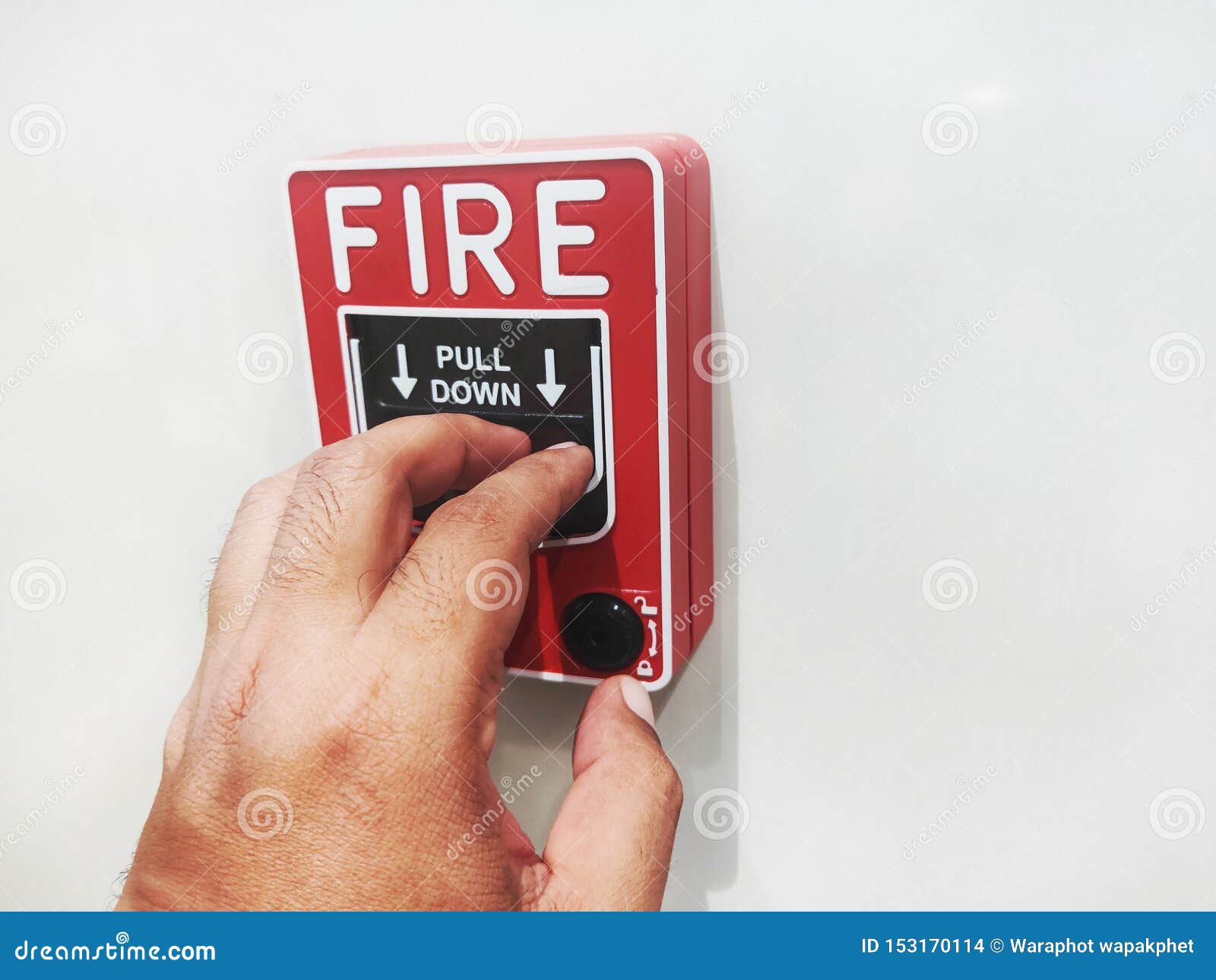The Male Hand is Pushing the Fire Alarm Stock Photo Image of accident