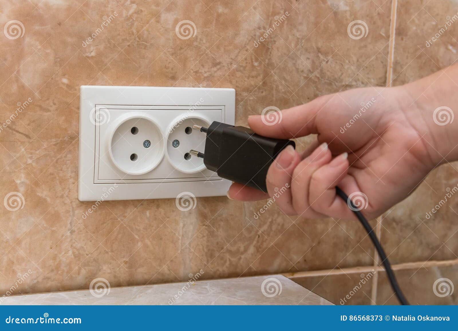 Male Hand Puts Plug in the Socket Stock Image Image of business