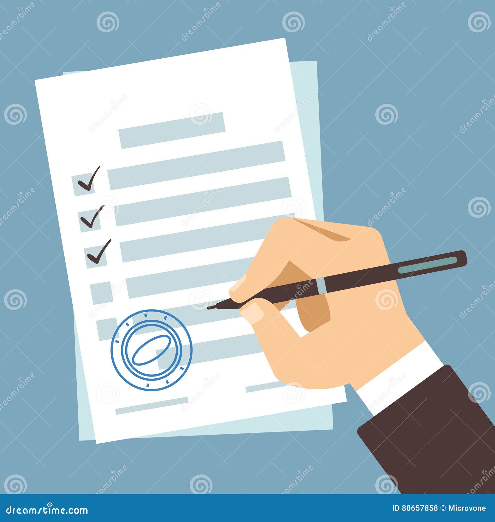 male hand signing document, man writing on paper contract, filling tax form  