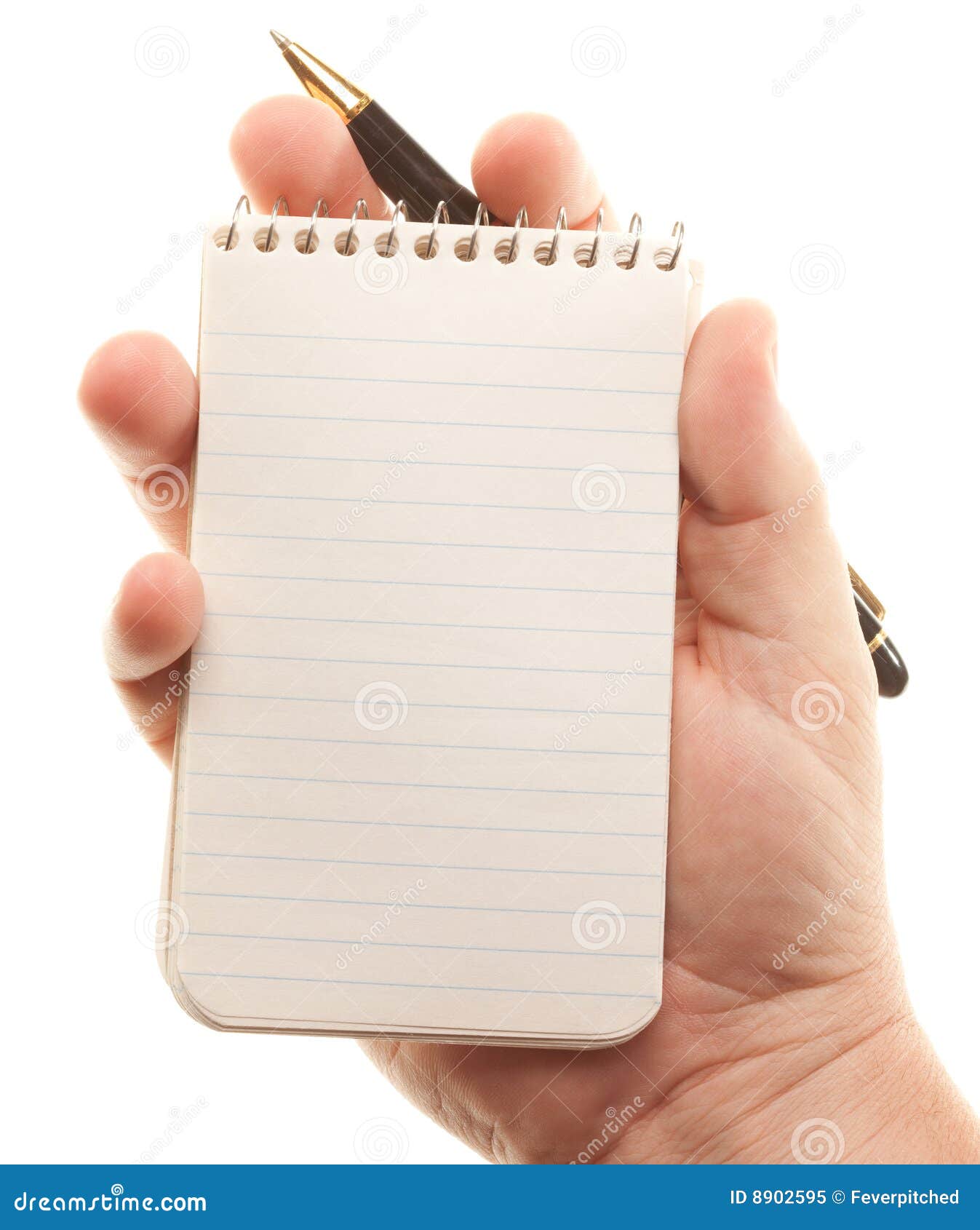 male hands holding pen and pad of paper