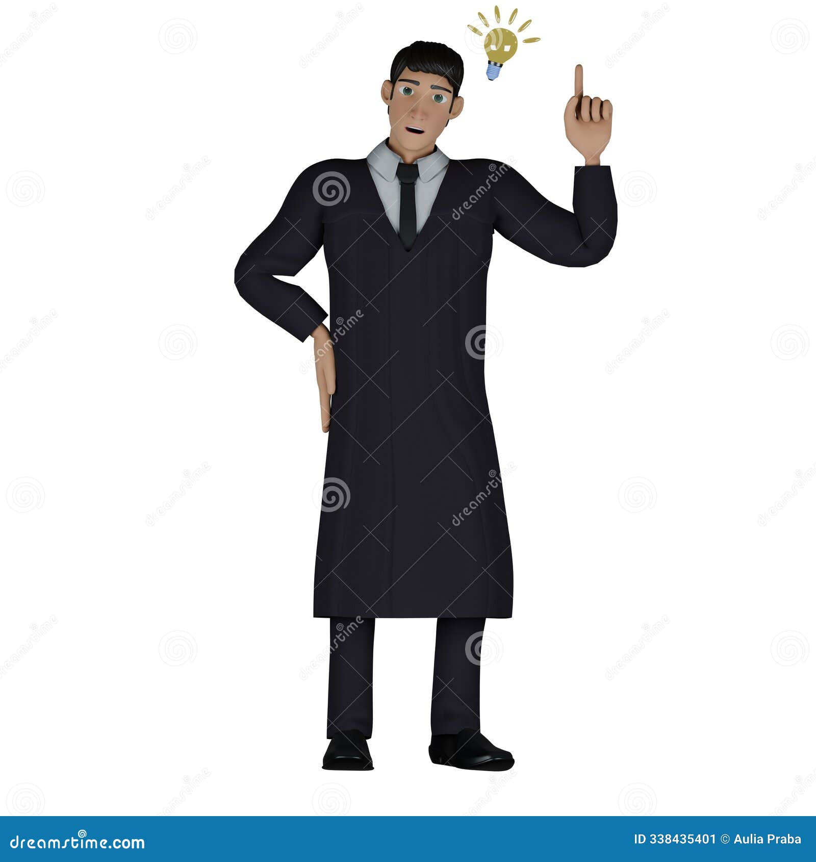 a male judge stands with his right hand raising his index finger upward as if he has an idea