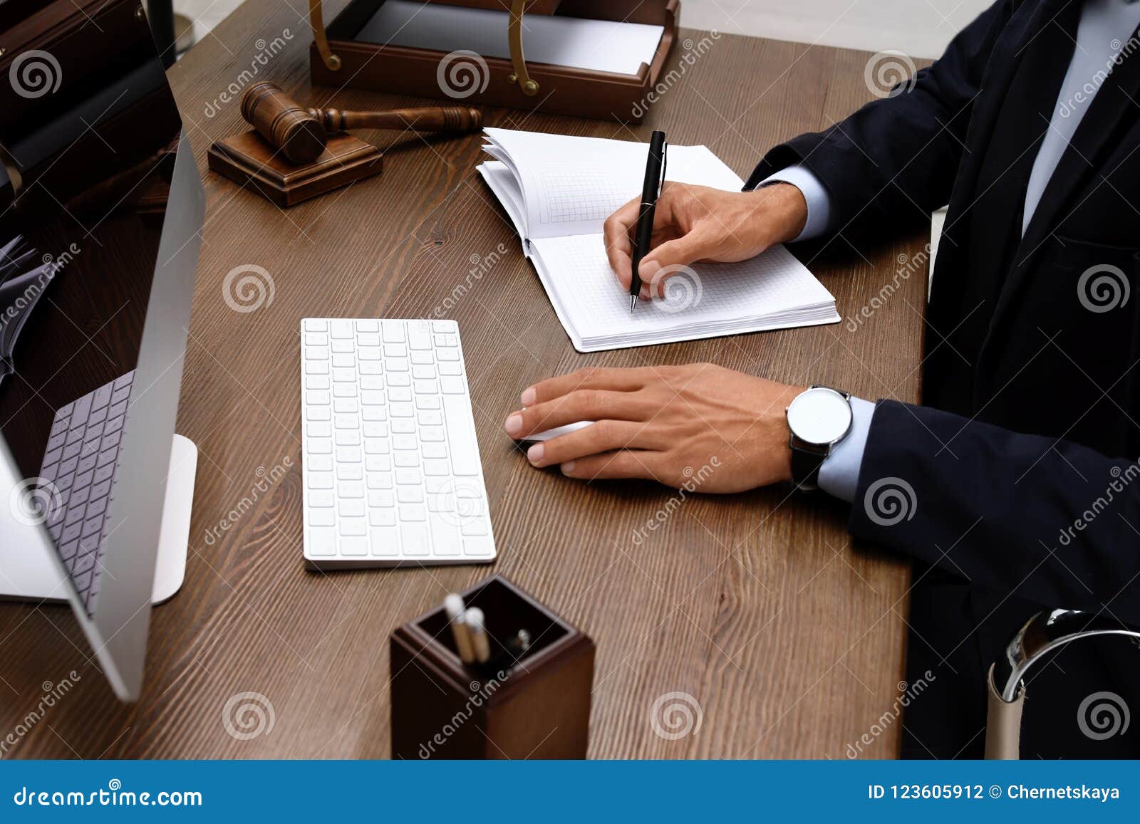 Male Lawyer Working with Computer and Notebook Stock Photo Image of career, keyboard 123605912