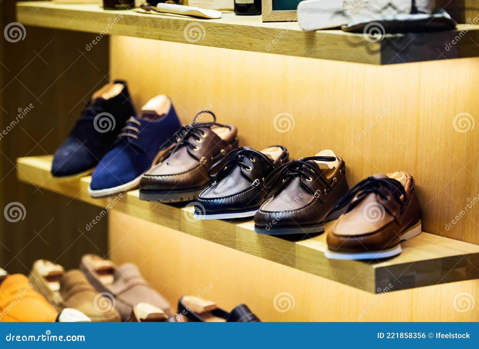 Male Leather Shoes for Sale in Showcase of a Modern Store Stock Photo ...