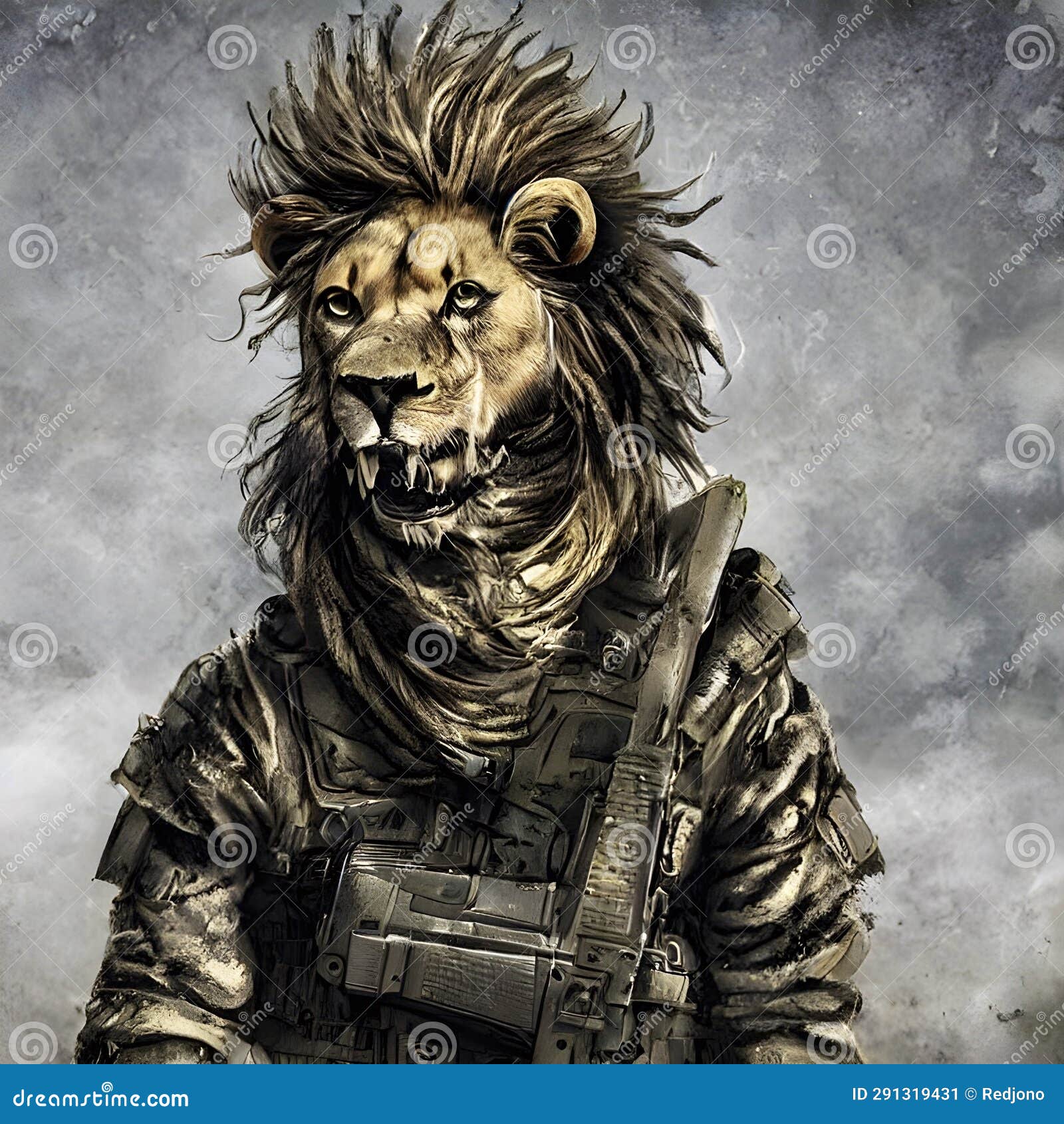 Male Lion Soldier in Combat Uniform Stock Illustration Illustration