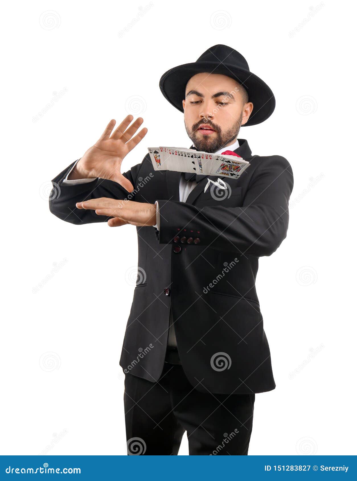 Male Magician Showing Tricks with Cards on White Background Stock Image ...