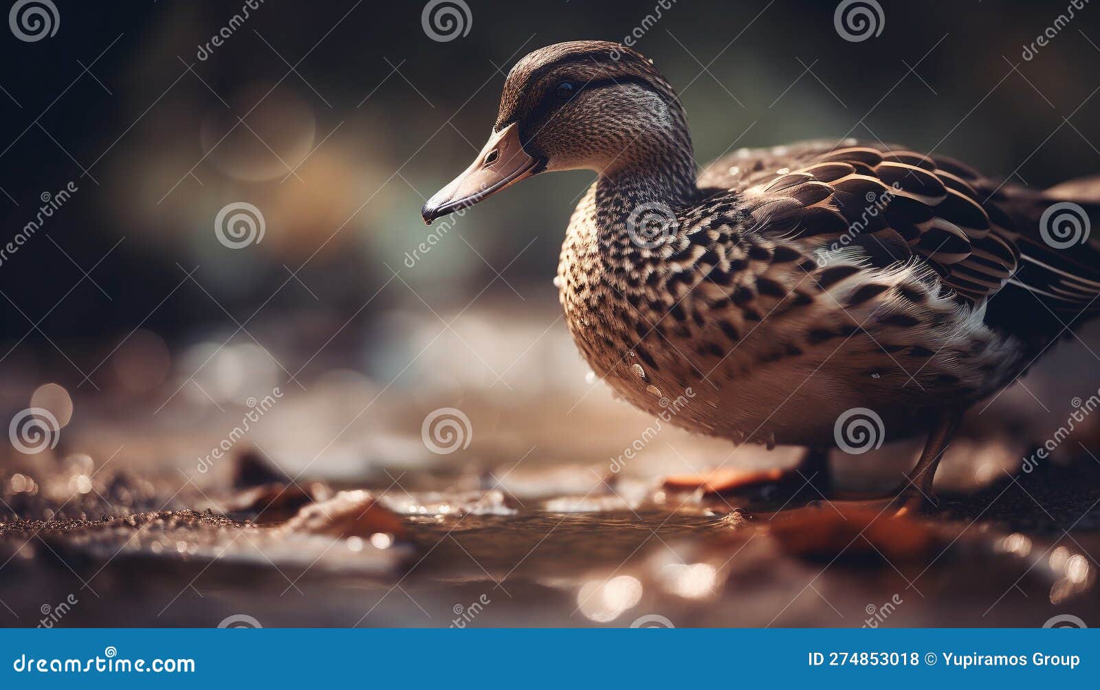 Male Mallard Duck Quacks in Tranquil Pond Generated by AI Stock