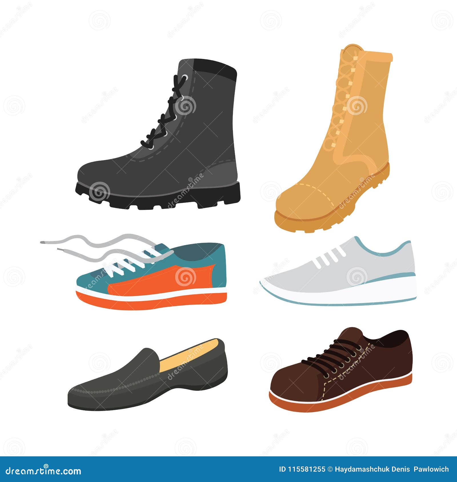 Male Man Season Shoes in Flat Style. Men Boots Isolated Set Vector ...