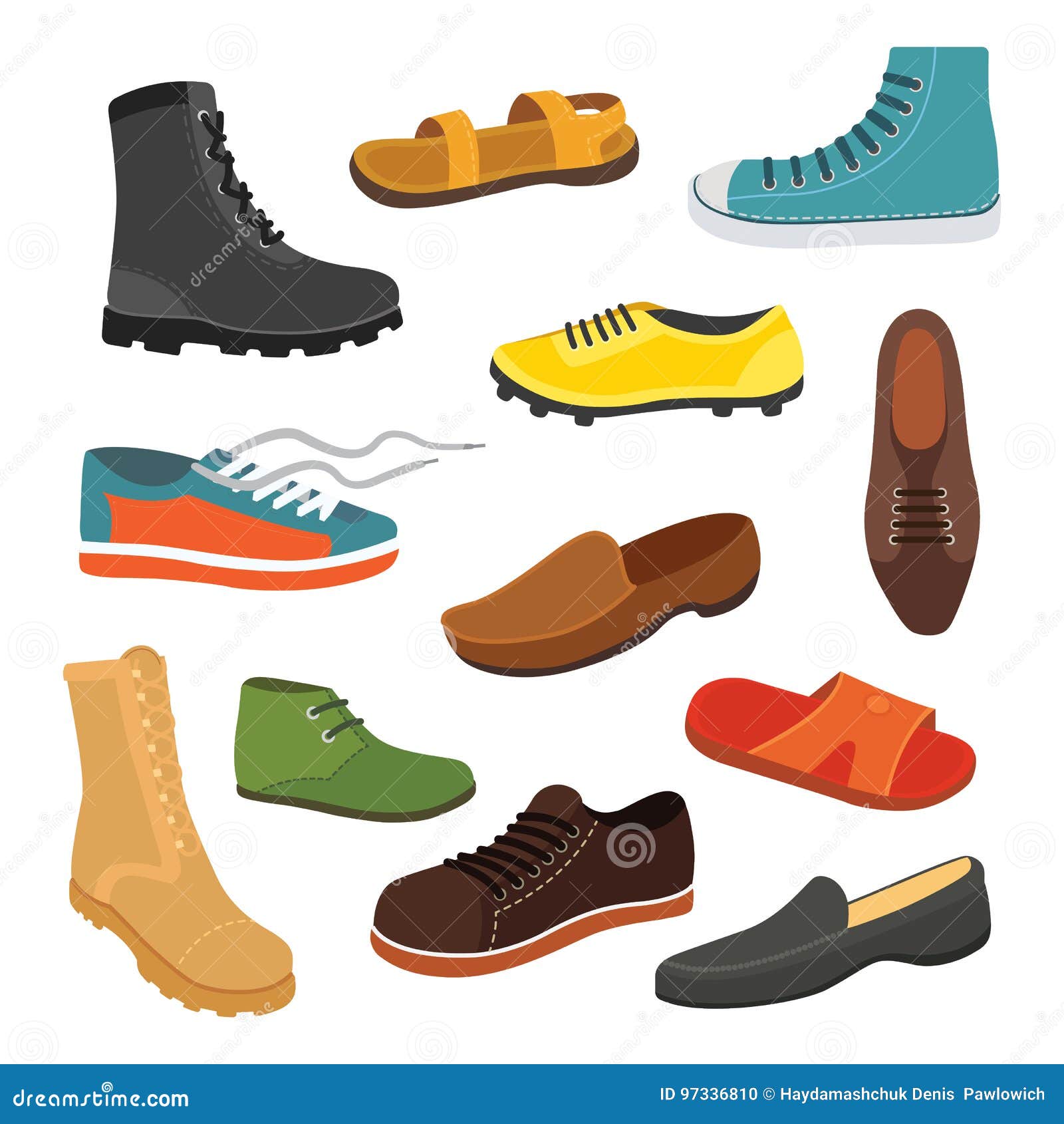 Male Man Season Shoes in Flat Style. Men Boots Isolated Set Vector ...