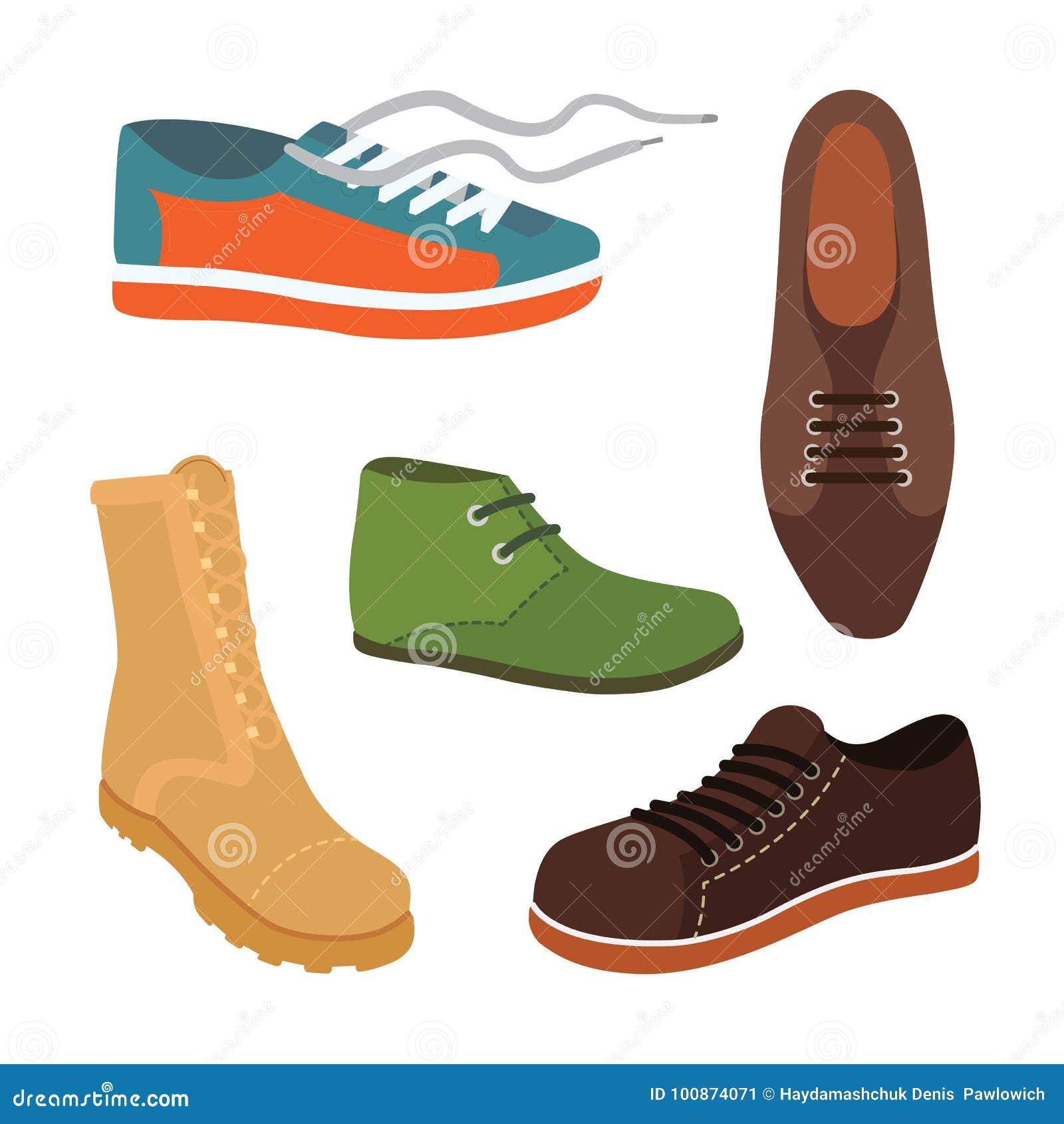 Male Man Season Shoes in Flat Style. Men Boots Isolated Set Vector ...