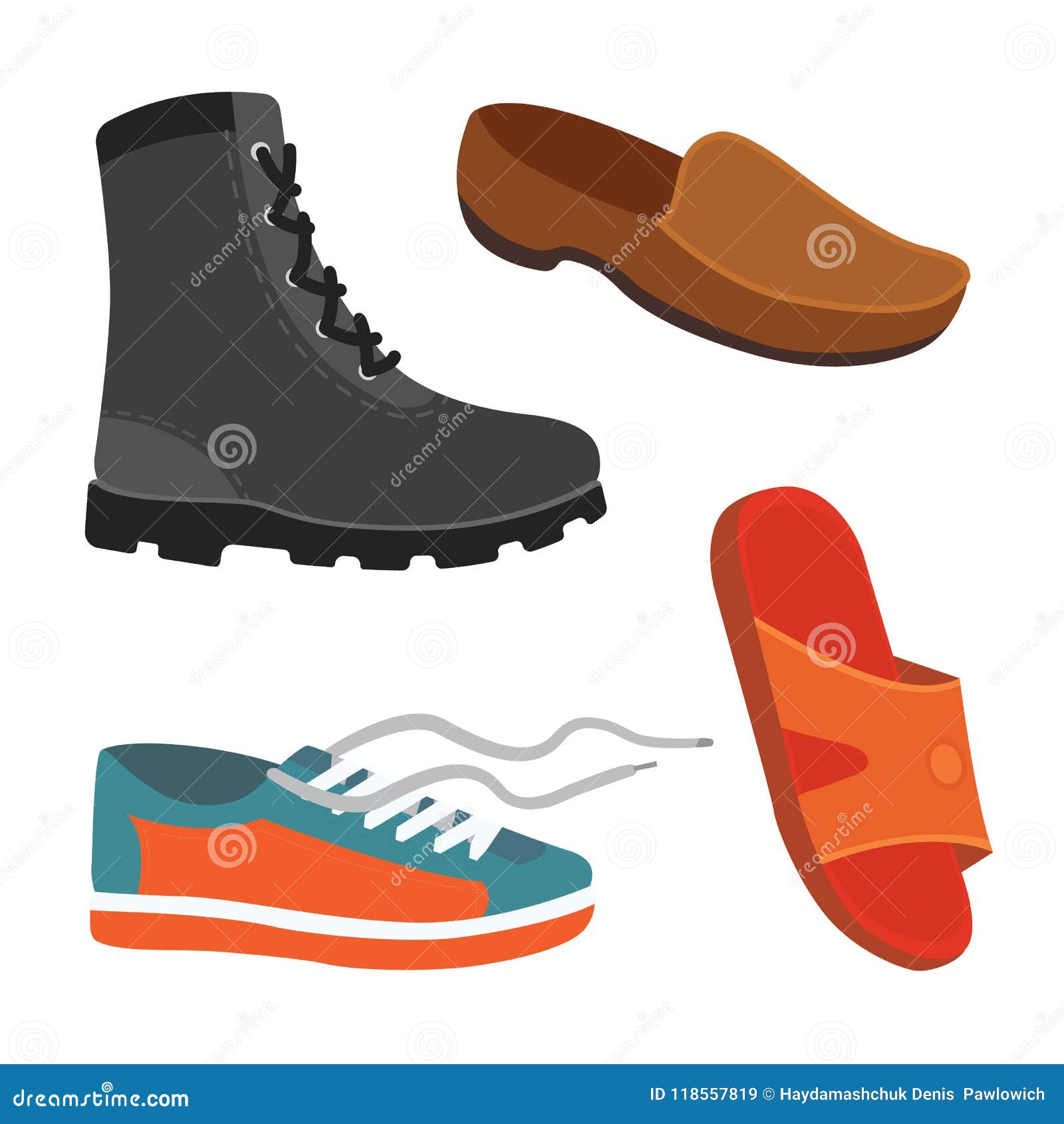 Male Man Season Shoes in Flat Style. Men Boots Isolated Set Vector ...