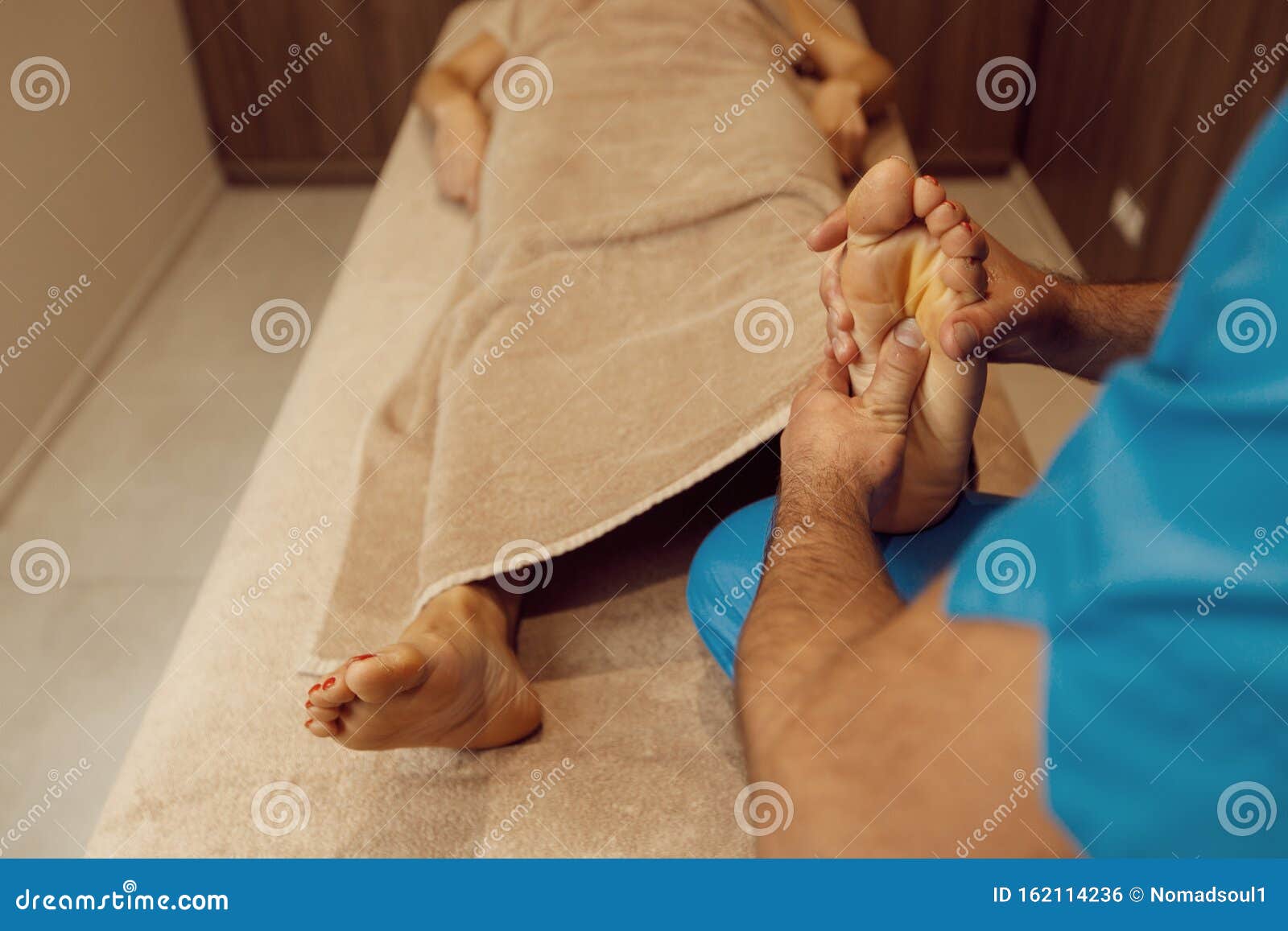 Male Masseur Pampering Foot To Woman Massage Stock Photo Image