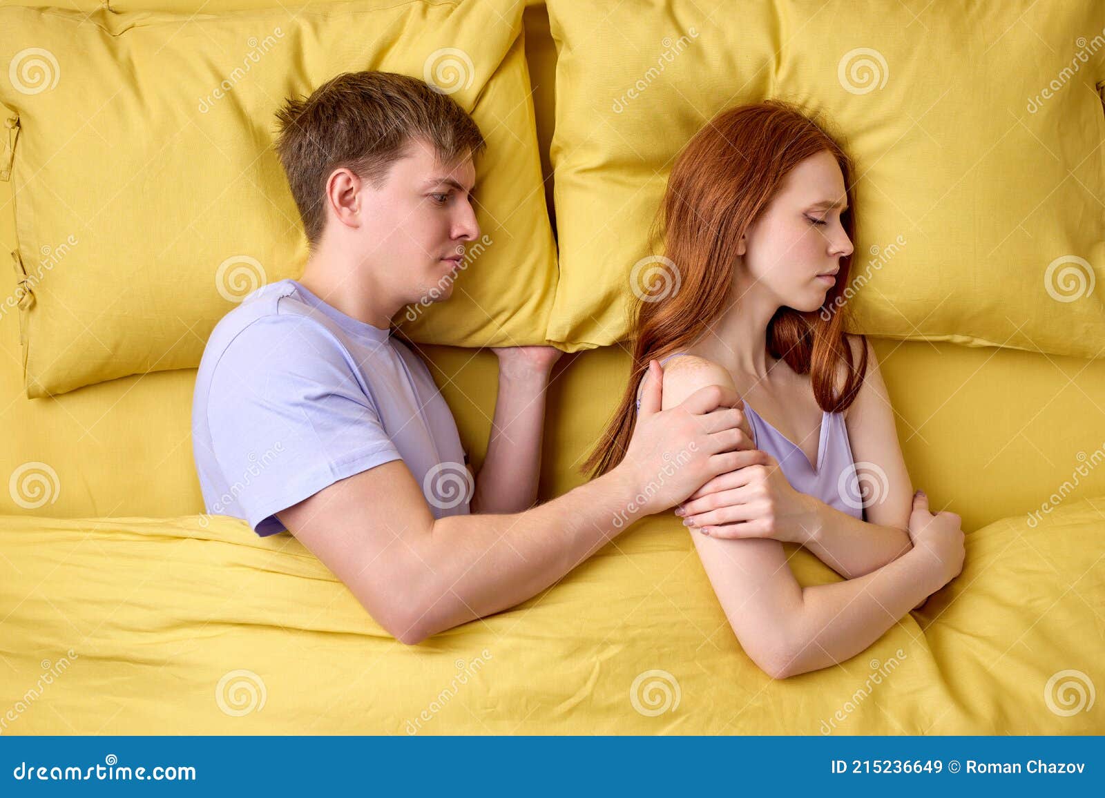 Male Misunderstanding Why Wife Does Not Want Sex with Him Stock Image photo