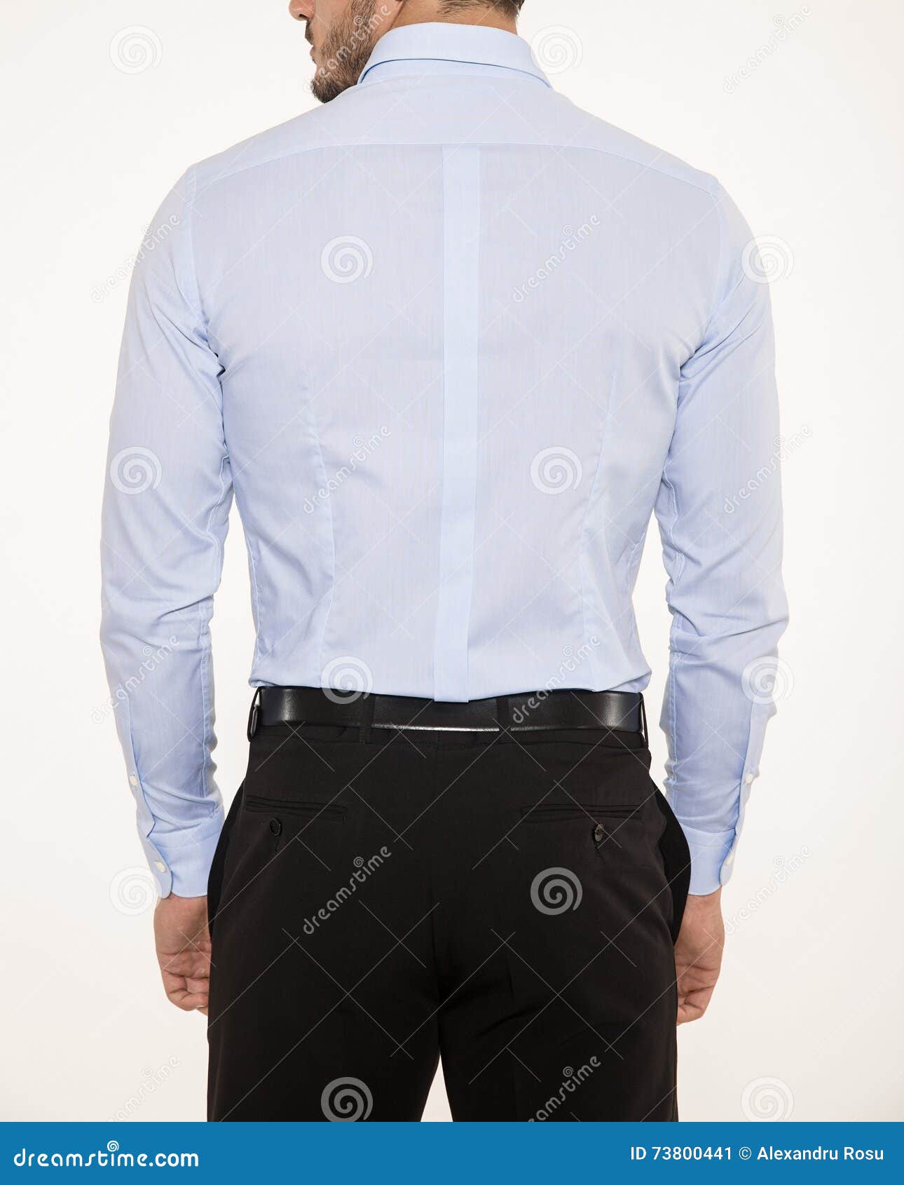 blue dress shirt black pants
