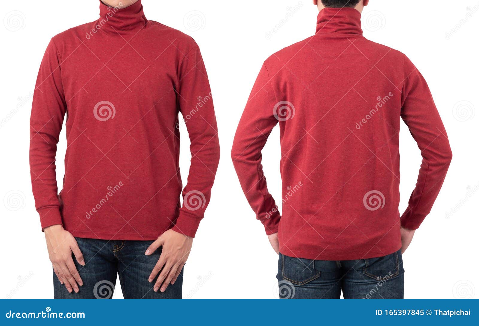 Download Male Model Wear Plain Red Long Sleeve T-shirt Mockup ...