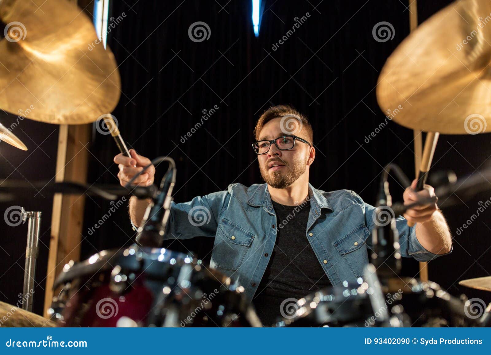 Male Musician Playing Drums and Cymbals at Concert Stock Photo - Image ...