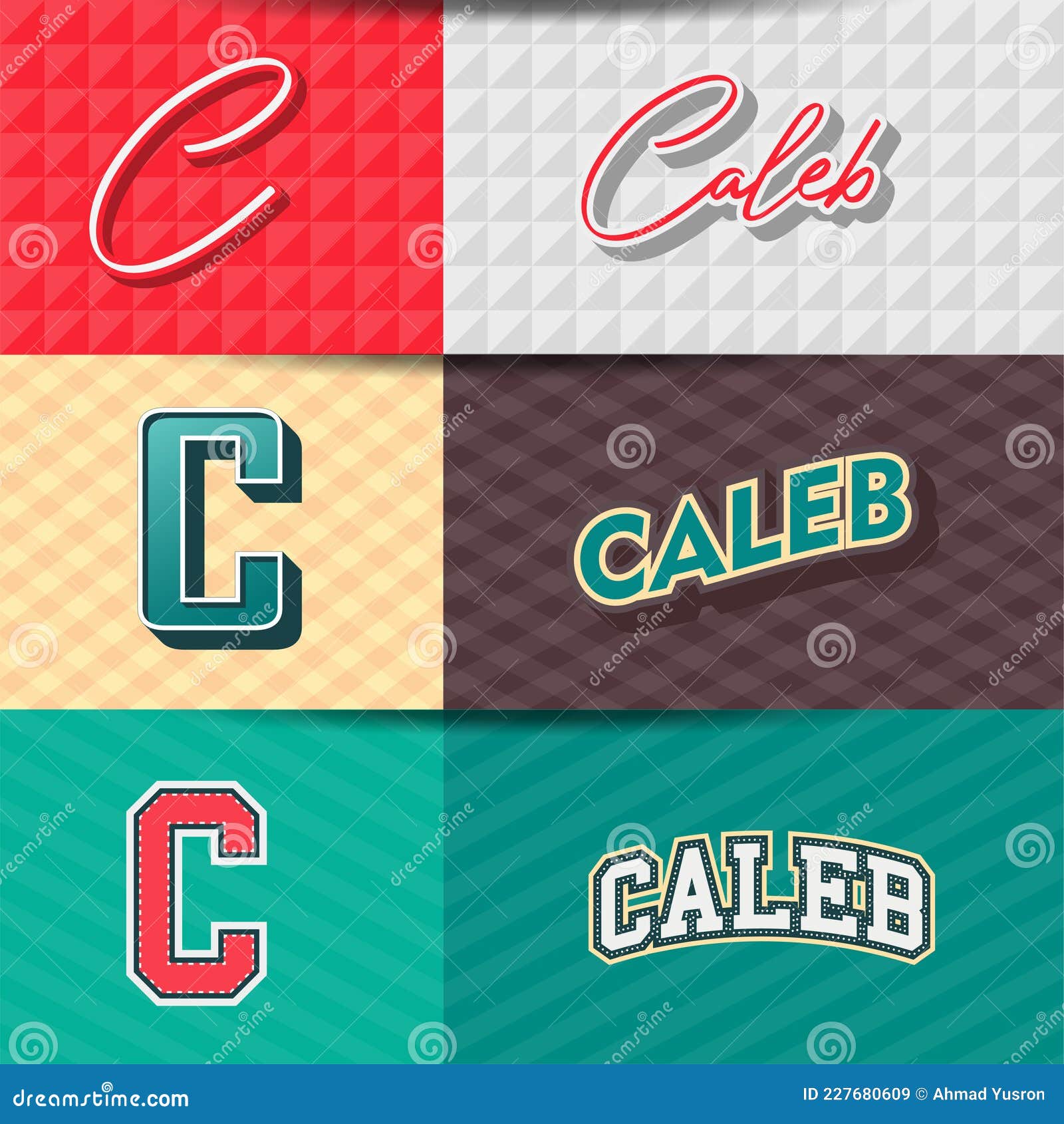 ,Male Name,CALEB in Various Retro Graphic Design Elements, Set of
