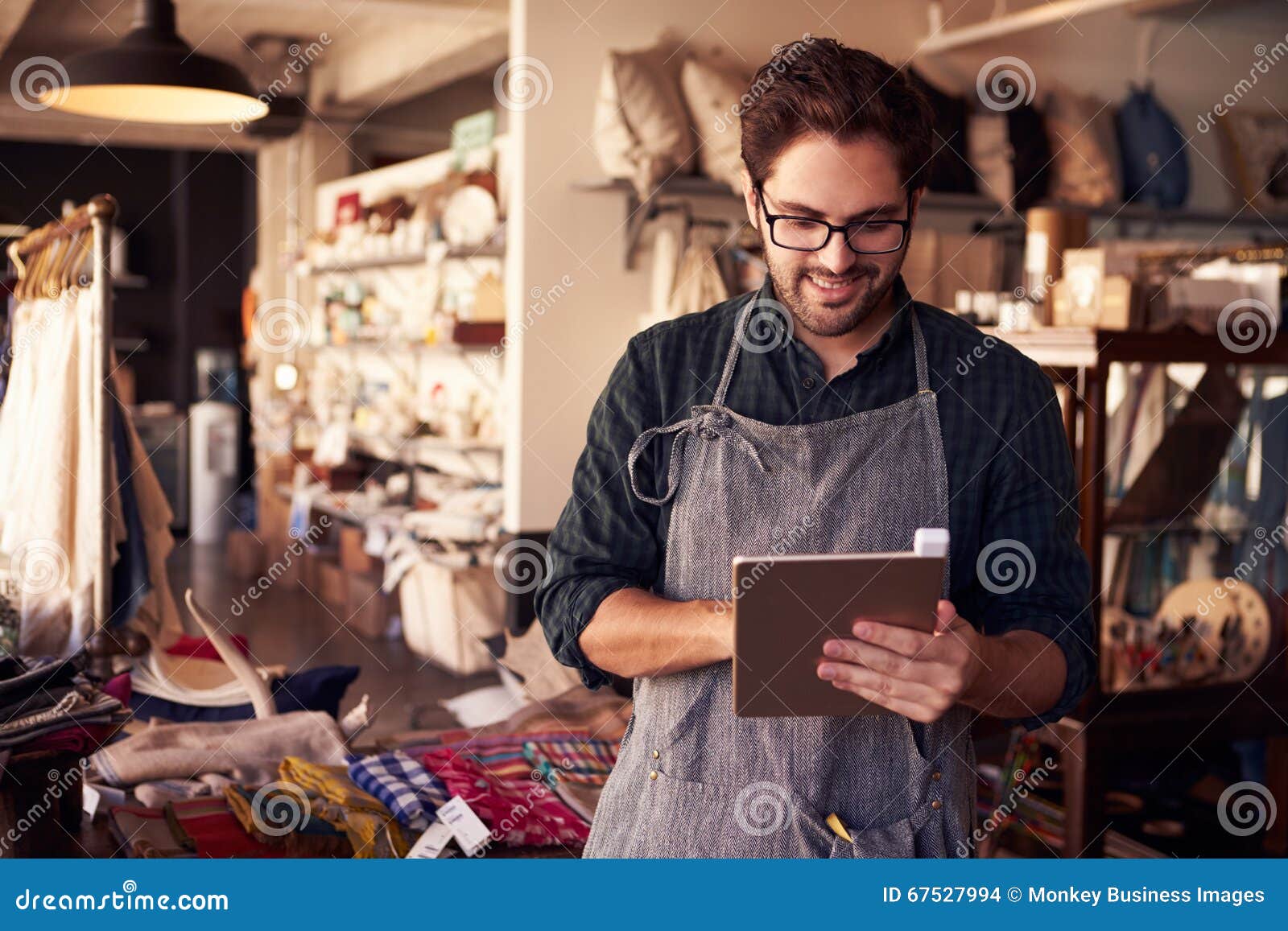 Male Owner of Gift Store with Digital Tablet Stock Photo Image of