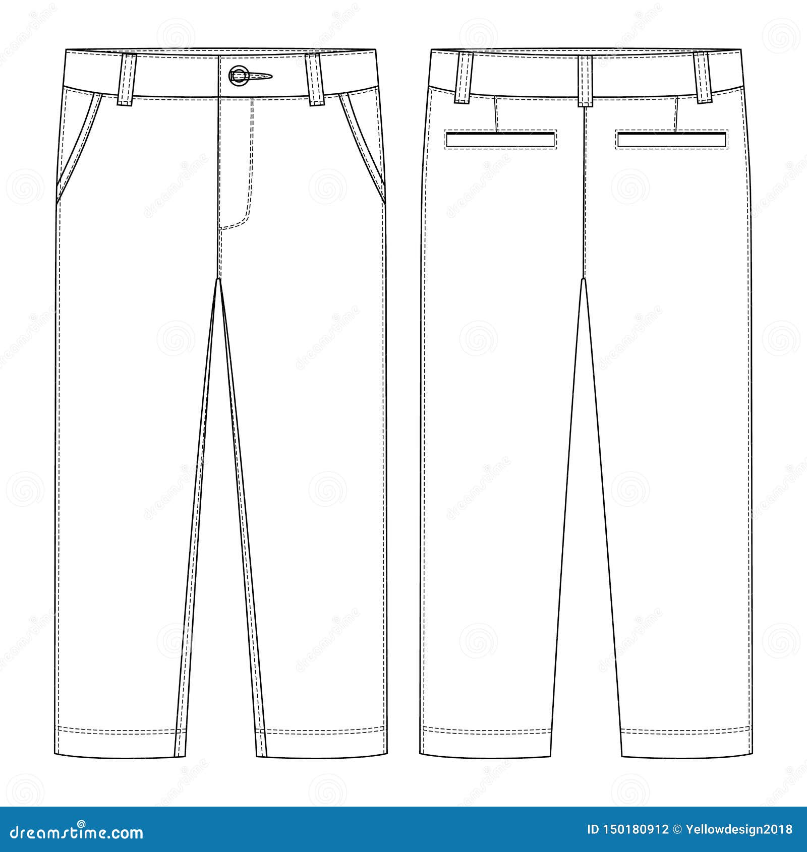 Male Pants. KIds Trousers Design Template. Technical Sketch of Pants ...