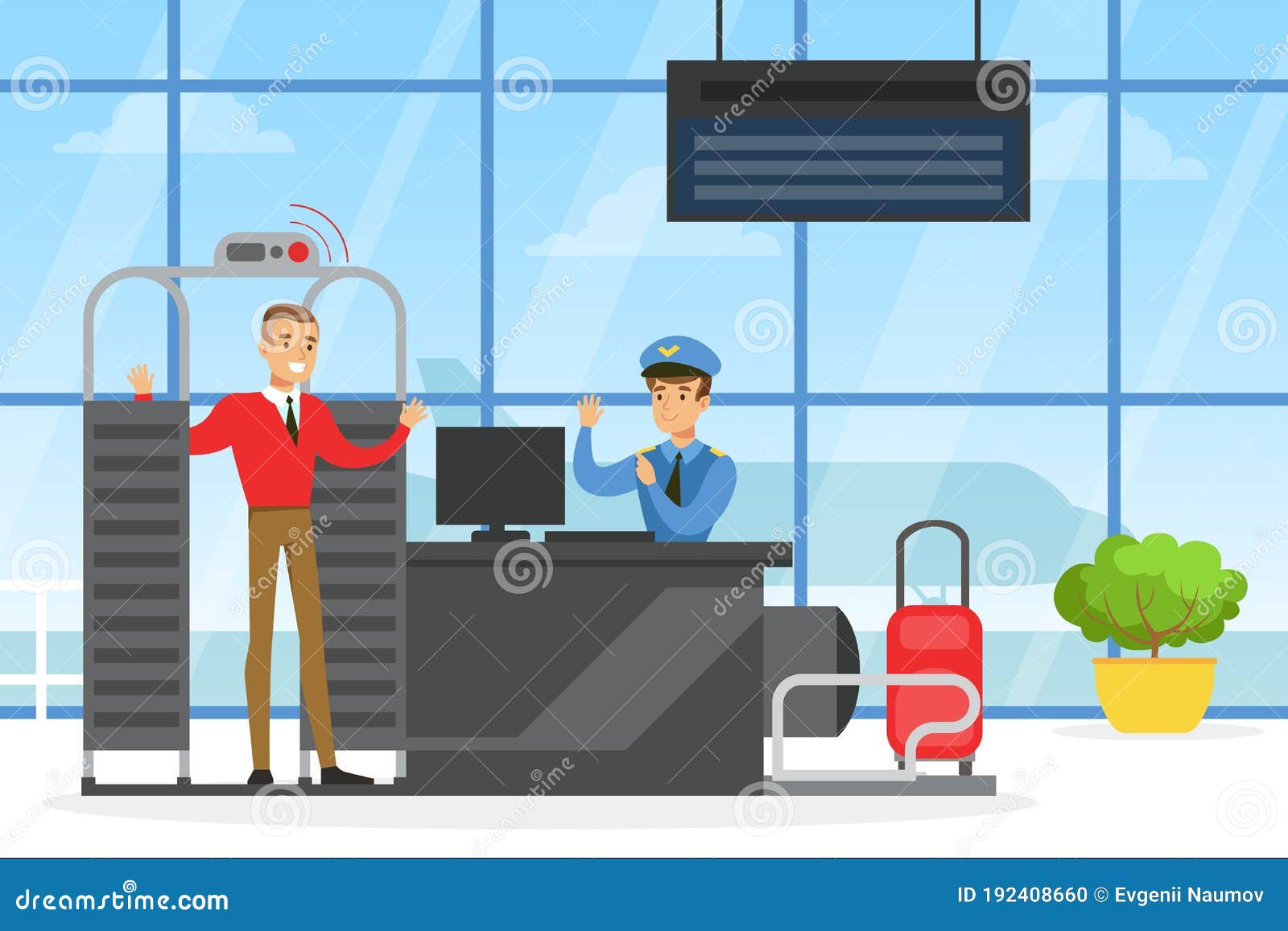 Male Passenger Passing through Scanner at Security Check Point in Airport,  People Travelling by Plane with Luggage Stock Vector - Illustration of  cheerful, arrival: 192408660