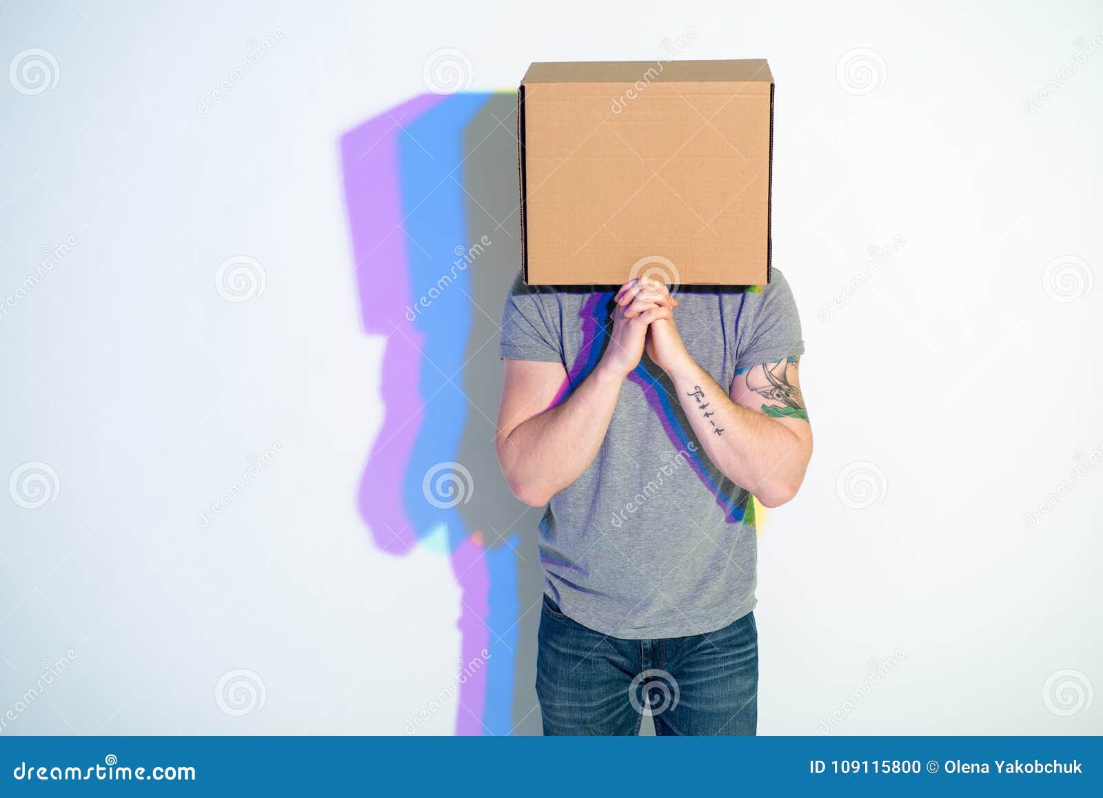 male with pasteboard box expressing petition