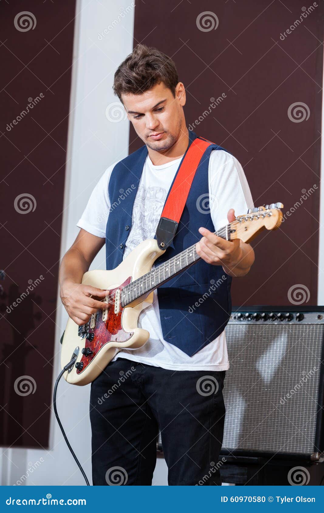 Male Performer Playing Electric Guitar Stock Photo - Image of people ...