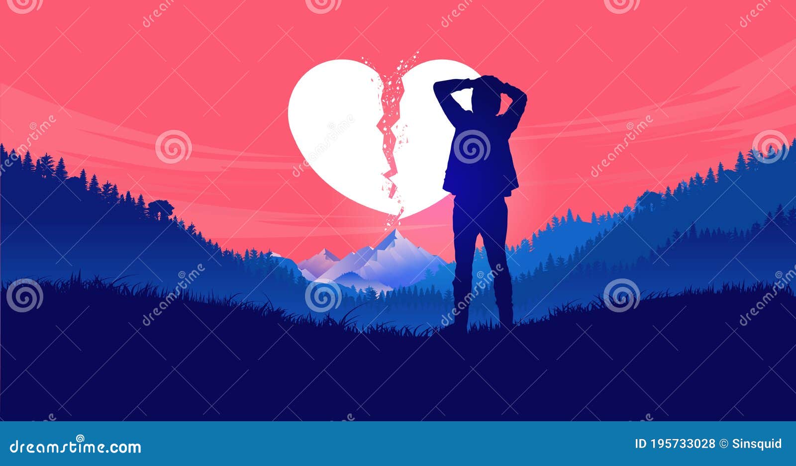 Heartbreak - Young Man Standing Alone in Nature with Hands on Head ...