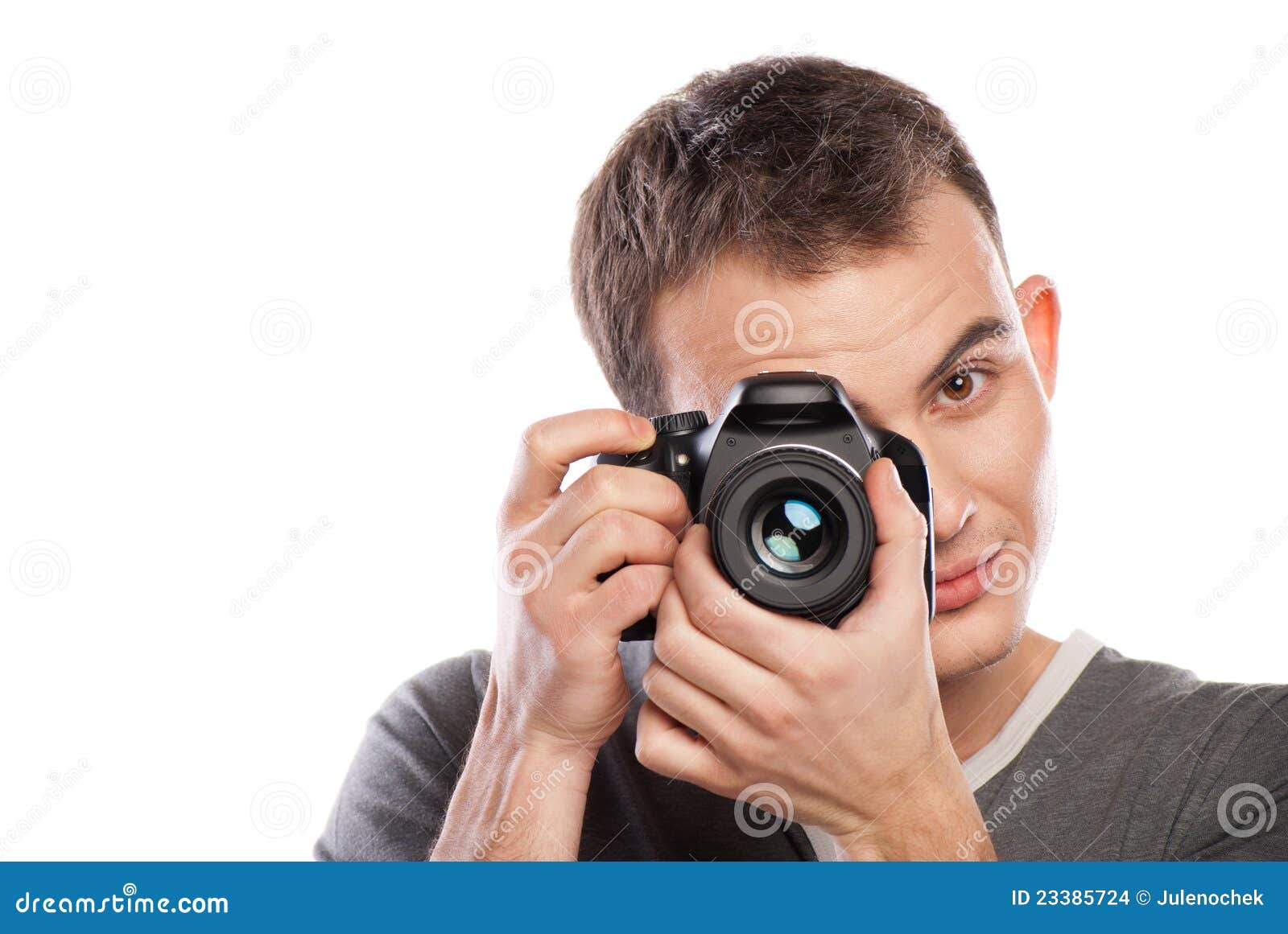 Male Photographer with Camera Isolated on White Stock Photo Image of