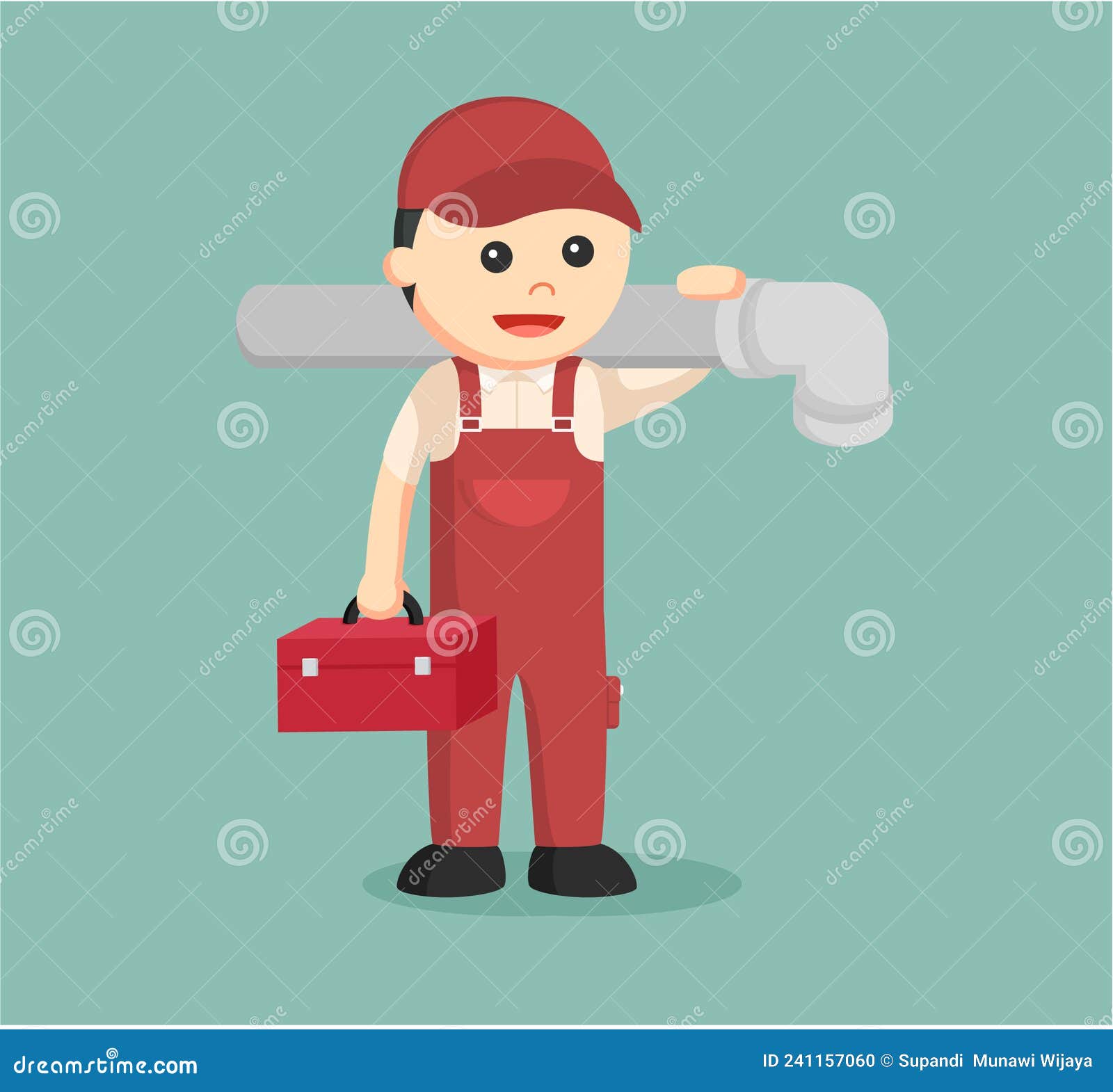 Male Plumber Standing with Pipe Stock Vector Illustration of pipe