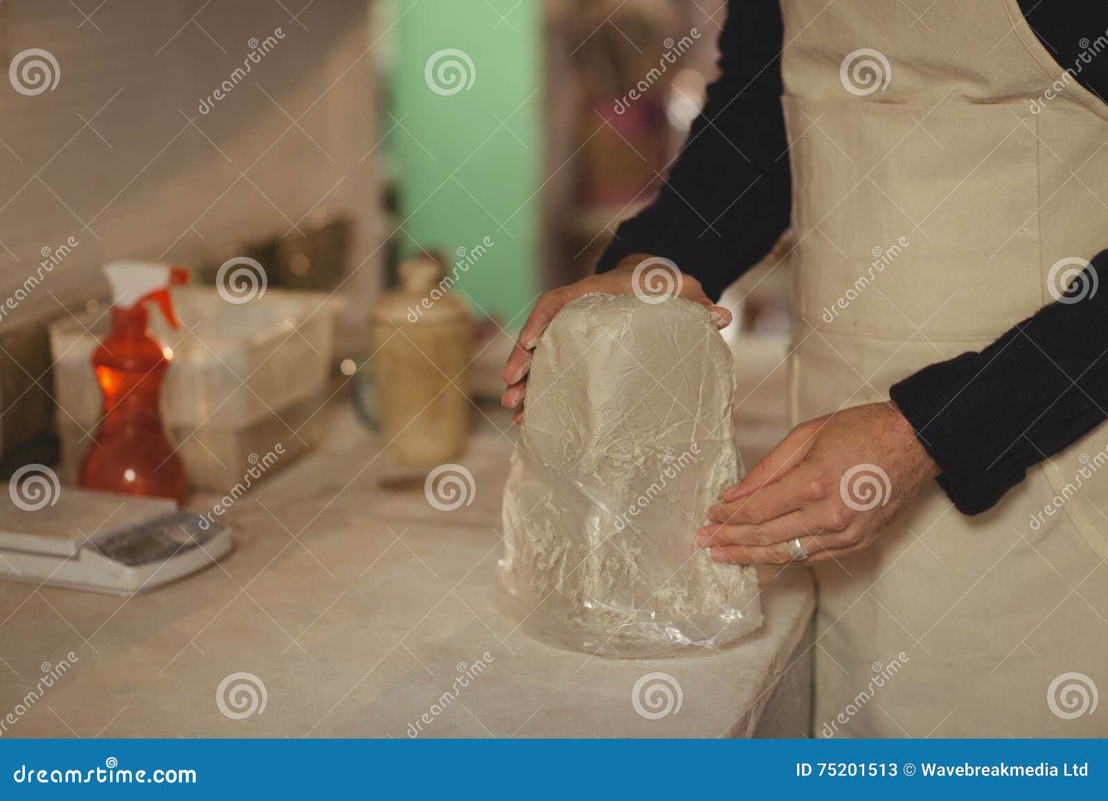 Male Potter Removing Plastic Cover Molding Clay Stock Photos Free