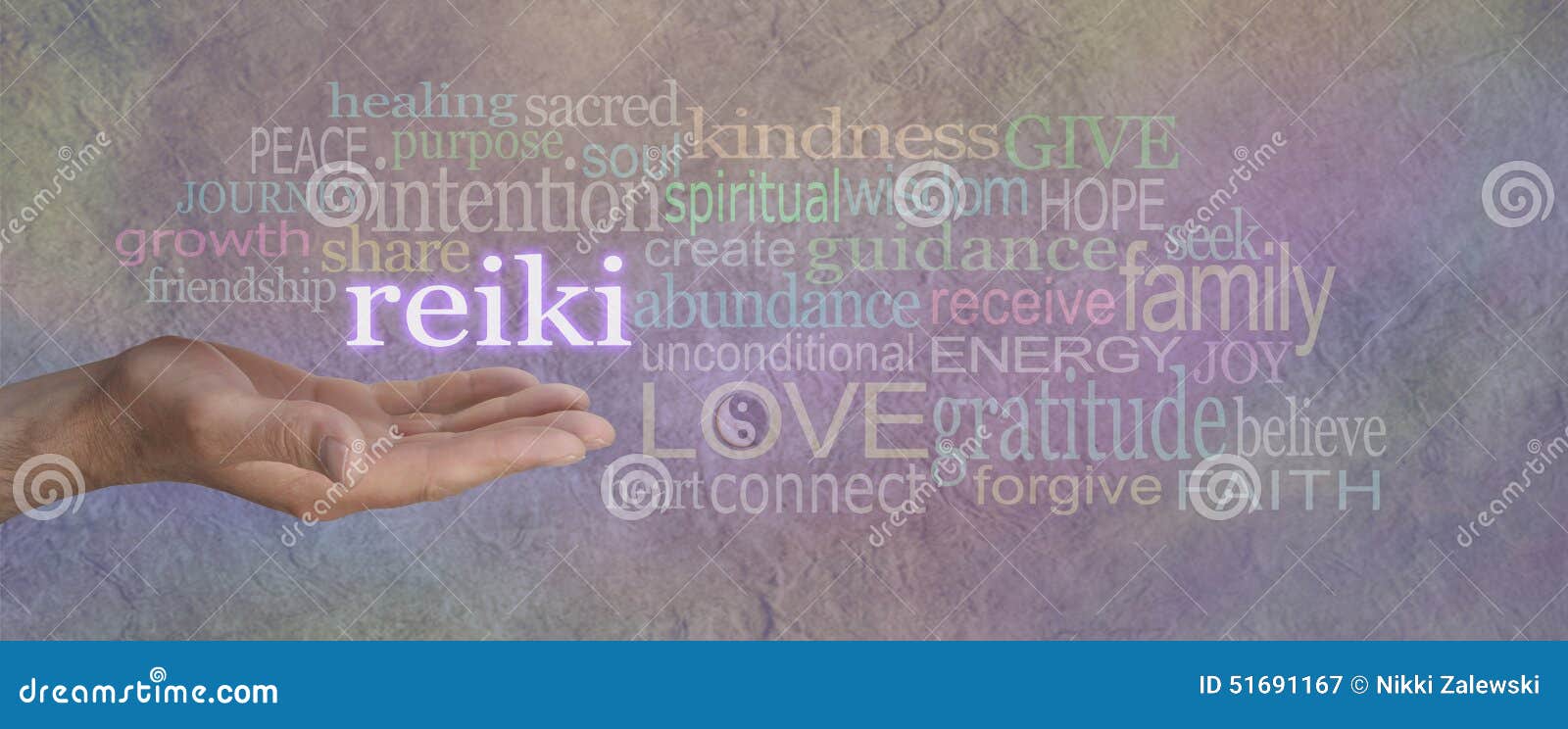 male reiki healer with healing word cloud