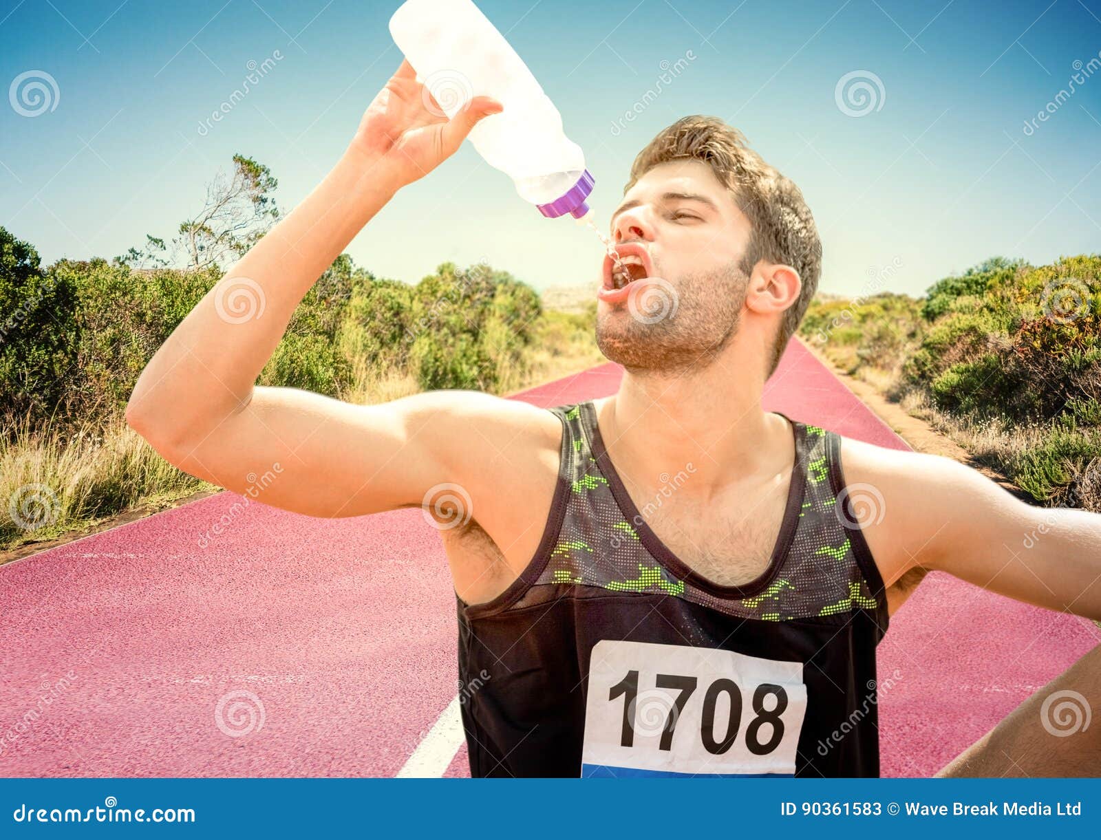 Male Runner Drinking on Track in Desert Stock Image Image of drinking, race 90361583
