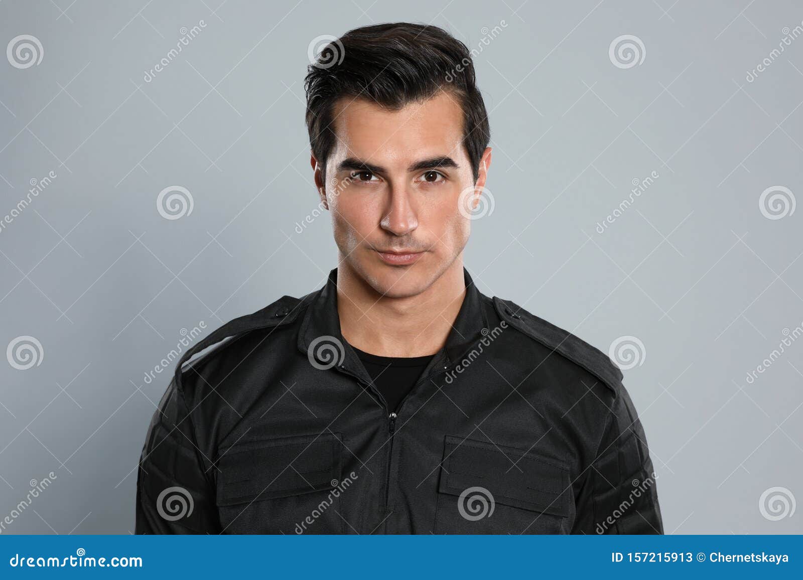 Male Security Guard in Uniform on Grey Stock Image Image of