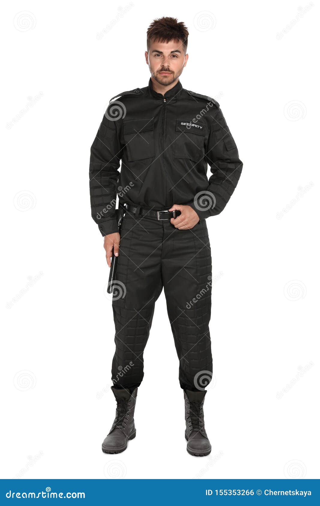 Male Security Guard in Uniform on White Stock Photo - Image of protect ...