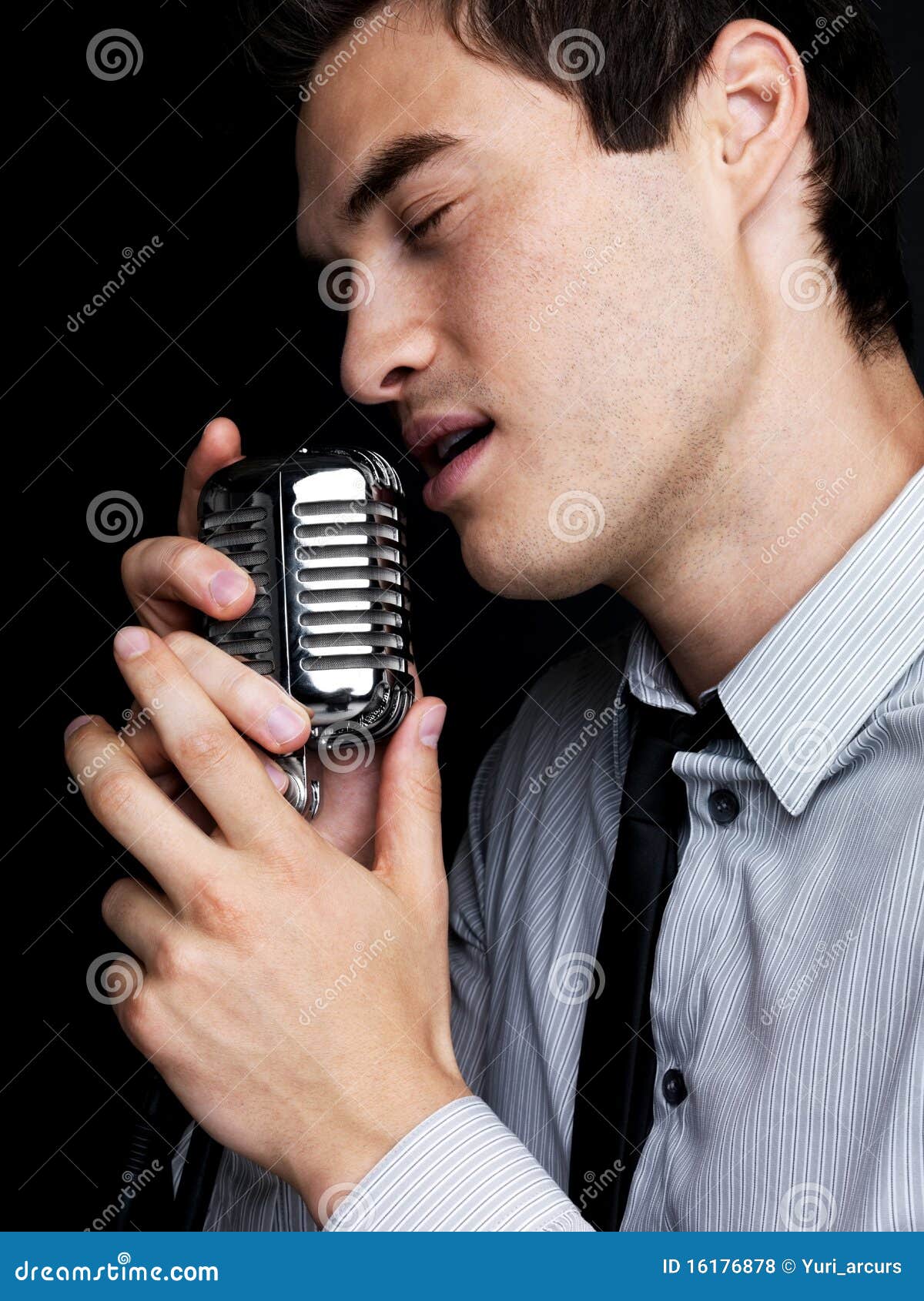 Male Singer Singing With Old Fashioned Microphone Stock Photo Image