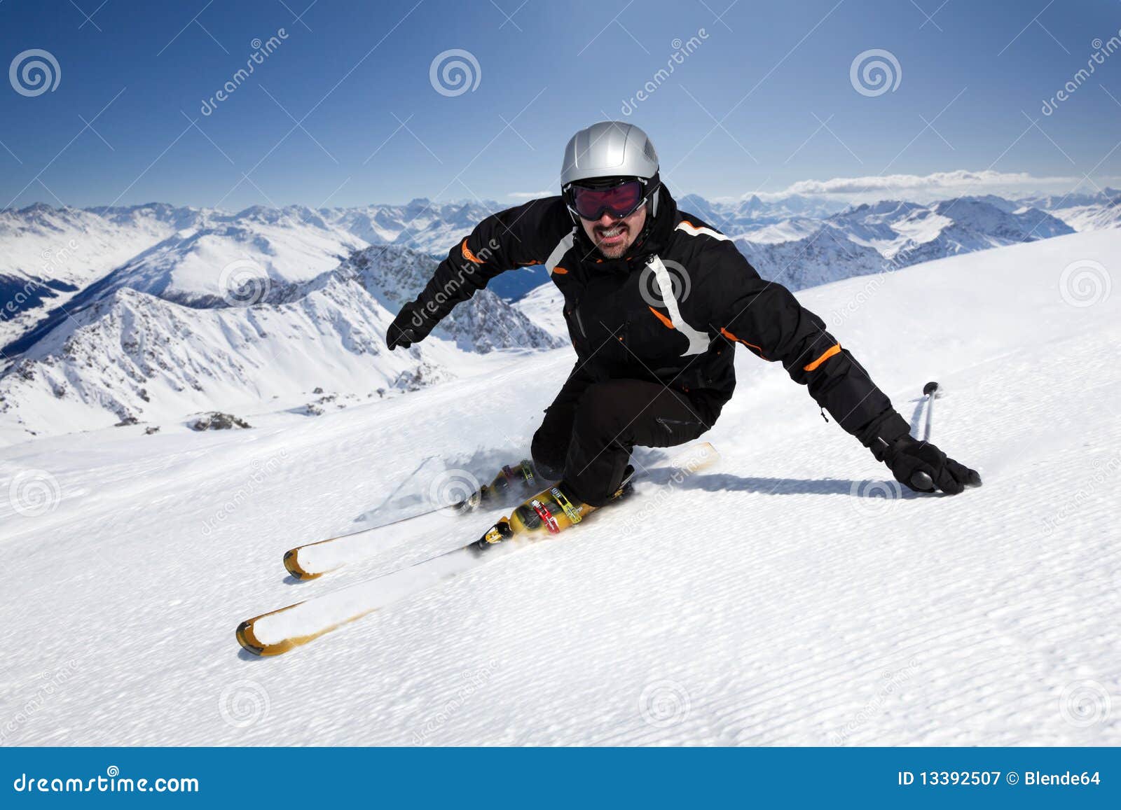 Male Skier with Mountain View Stock Image - Image of recreational ...