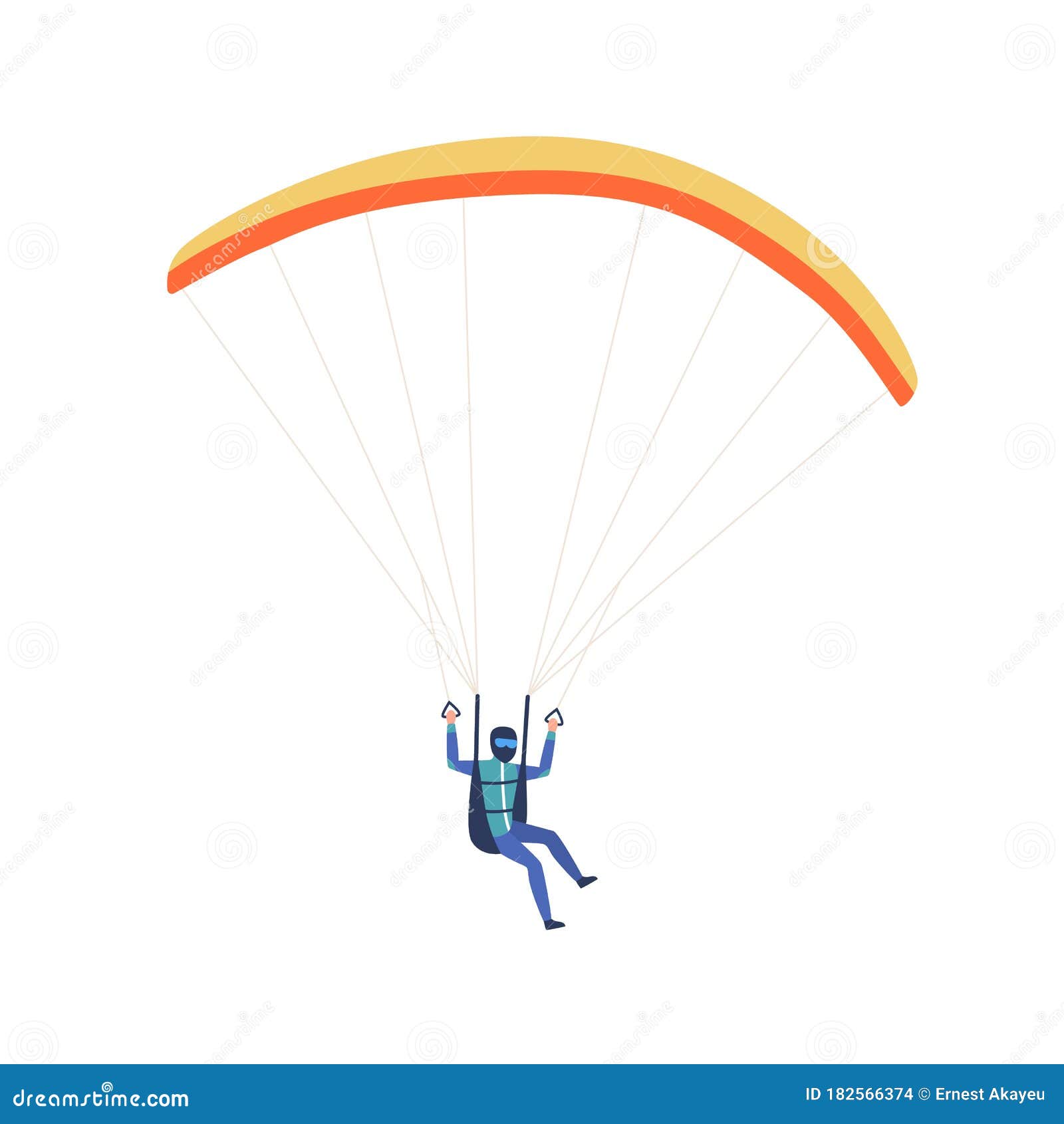 Male Skydiver Flying With Parachute Vector Flat Illustration Extreme