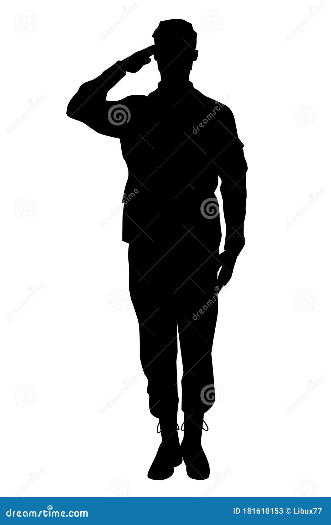 male soldier full body silhouette saluting ceremonial greeting army  on white background 