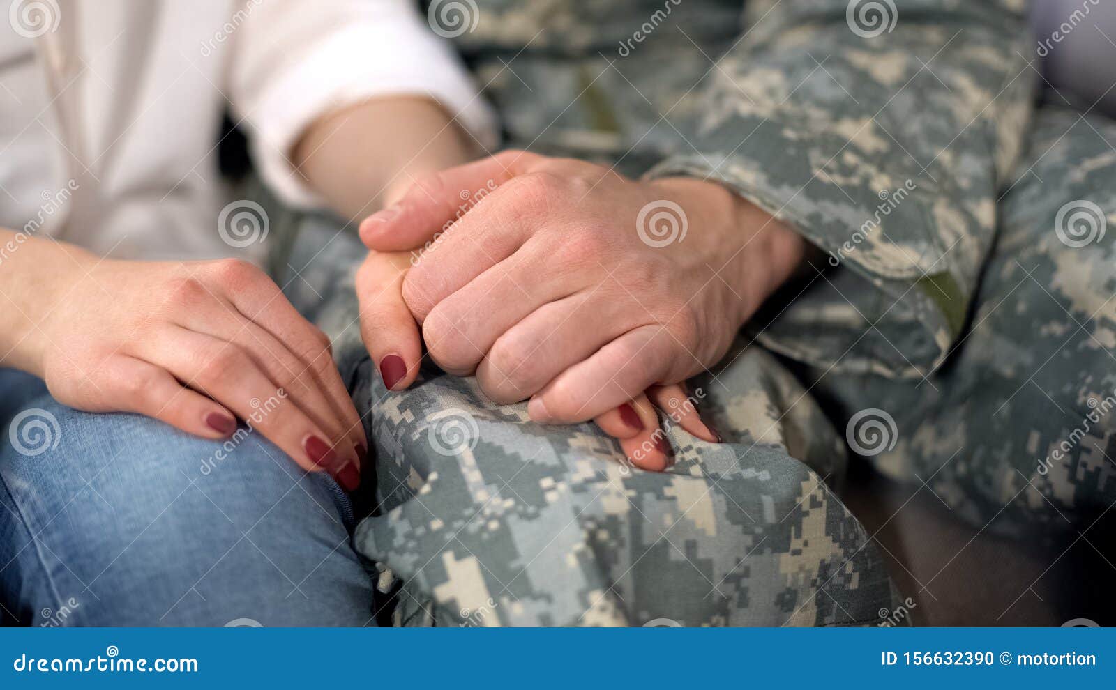 Male Soldier Holding Girlfriends Hand, Farewell before Military ...
