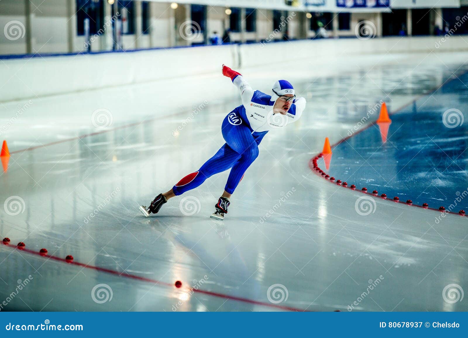 Male Speed Skater To Sprint On Turn Ice Rink Editorial Photography