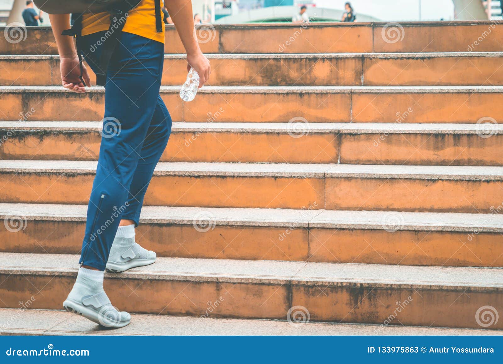 Male Sport Man Walking Up the Stair in Modern City Stock Image - Image ...