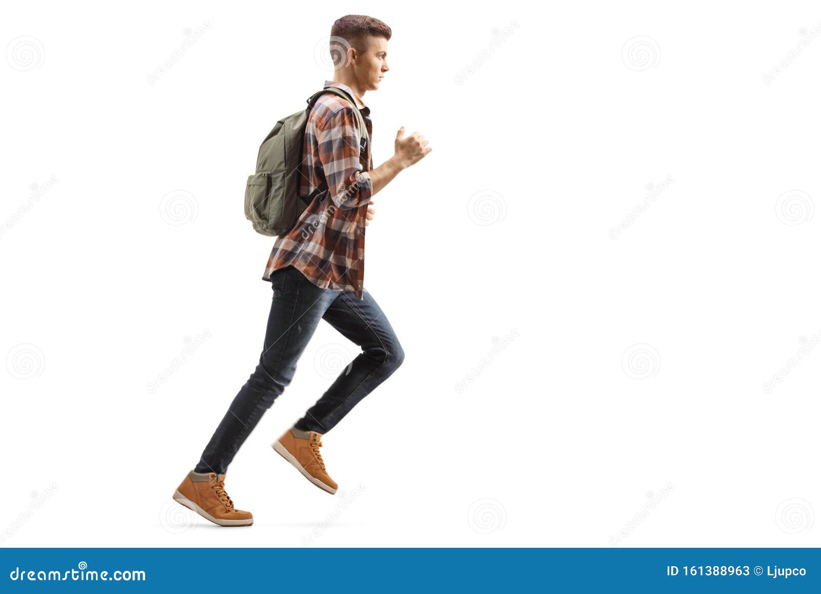 Male Student with a Backpack Running Stock Image - Image of education