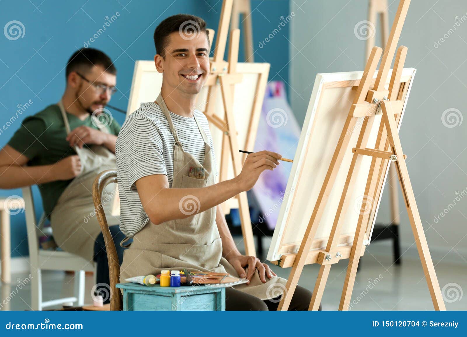 Male Student during during Classes in School of Painters Stock Photo