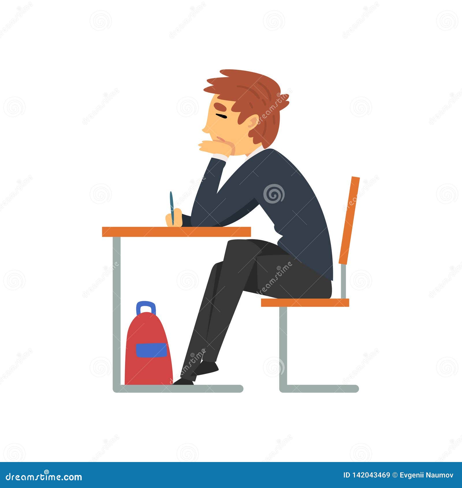 Male Student Sitting At Desk In Classroom With Closed Eyes Side