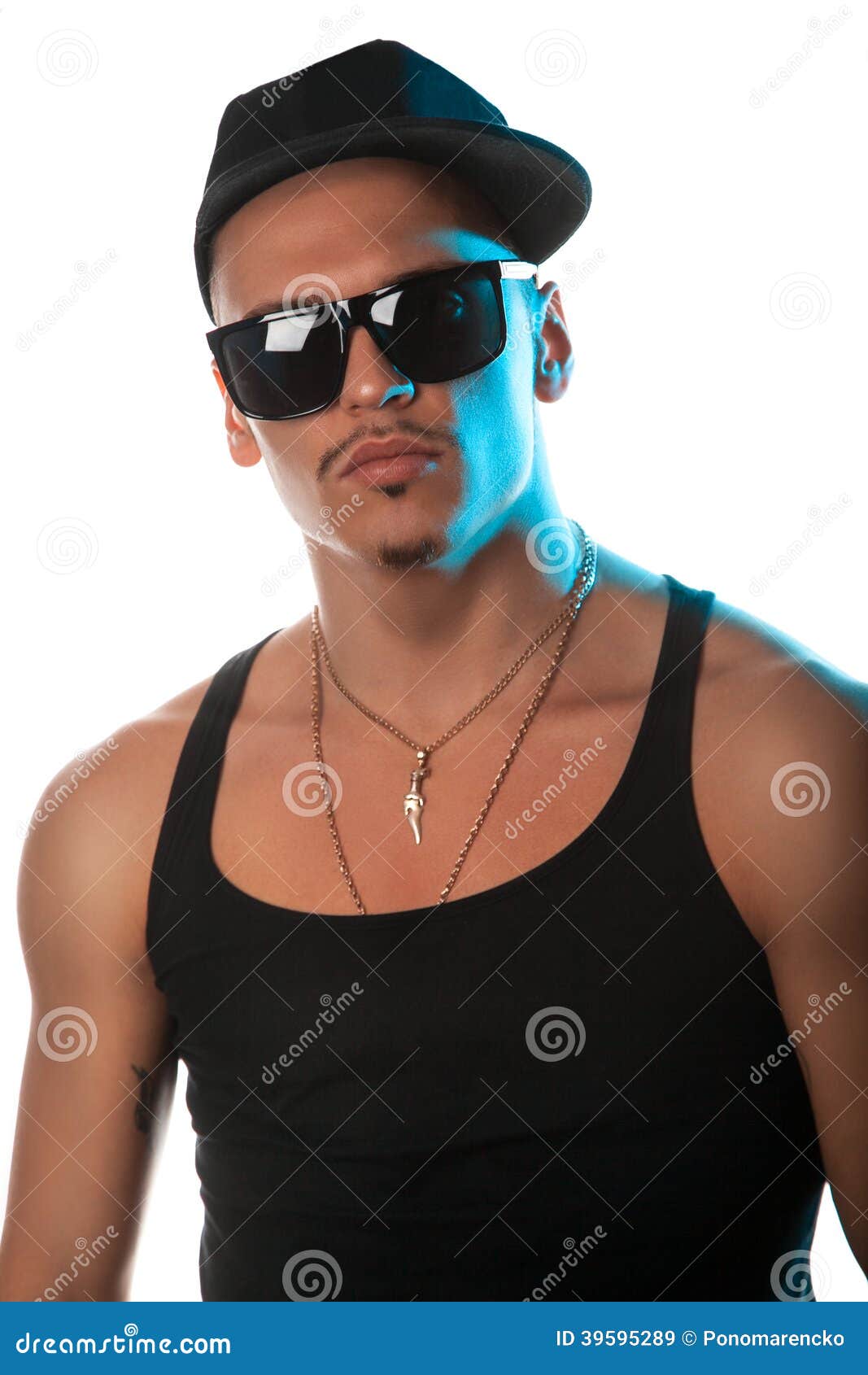 Male in Sunglasses and Shirt Isolated on White Stock Image Image of