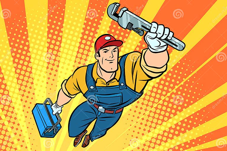 Male Superhero Plumber with a Wrench Stock Vector - Illustration of ...