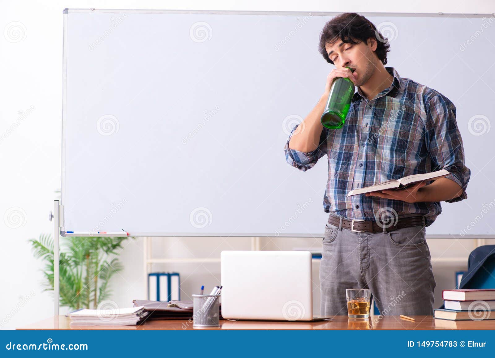 Male Teacher Drinking in the Classroom Stock Image Image of drunkard