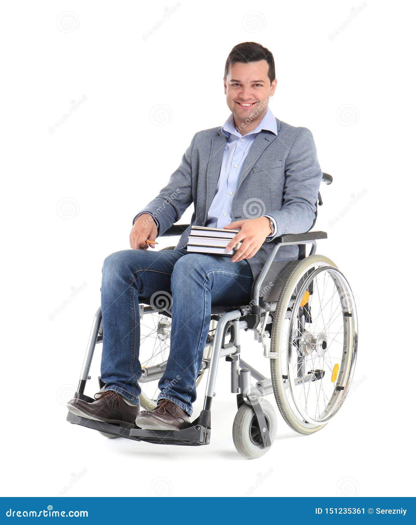 Male Teacher in Wheelchair with Books on White Background Stock Image ...