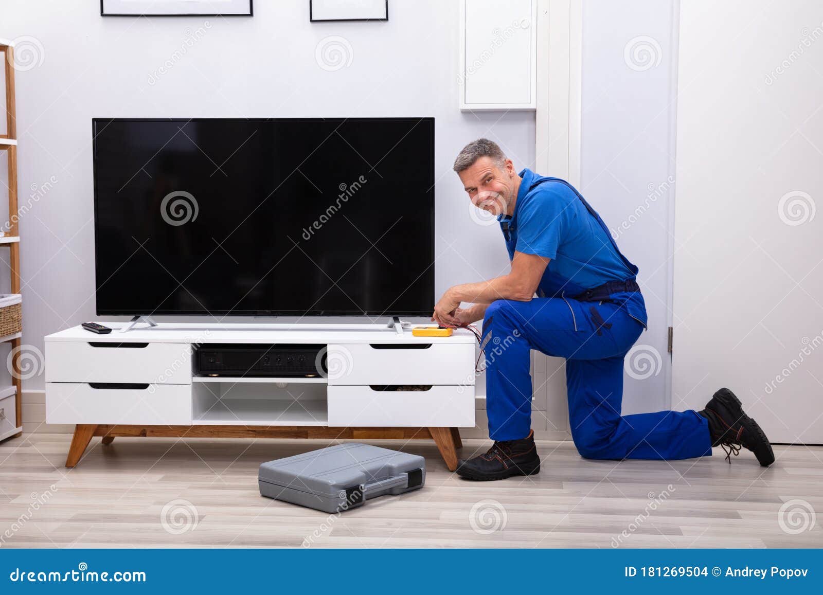 Technician Checking Television Stock Photo Image of person, repairman
